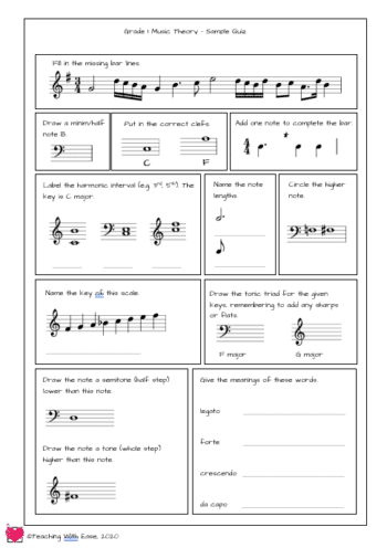 Grade 1 Music Theory Sample Quiz – Teaching With Ease